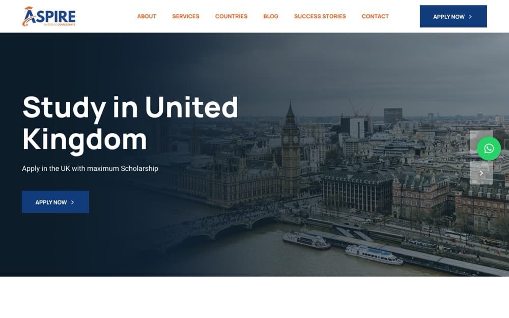 Aspire Overseas Consultants website, built by Dazvix