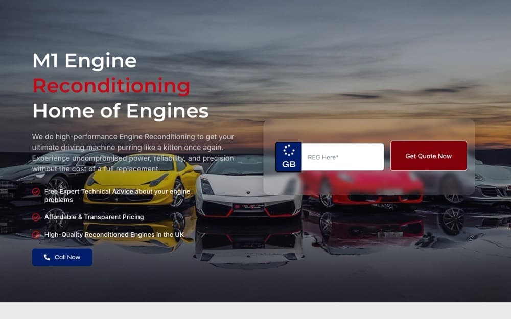 M1 Engine Reconditioning website, built by Dazvix