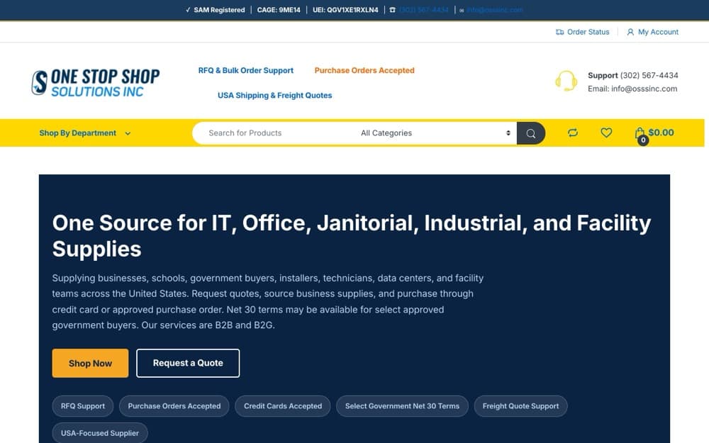 One Stop Shop Solutions website, built by Dazvix