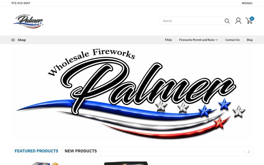 Palmer Wholesale Fireworks website, built by Dazvix